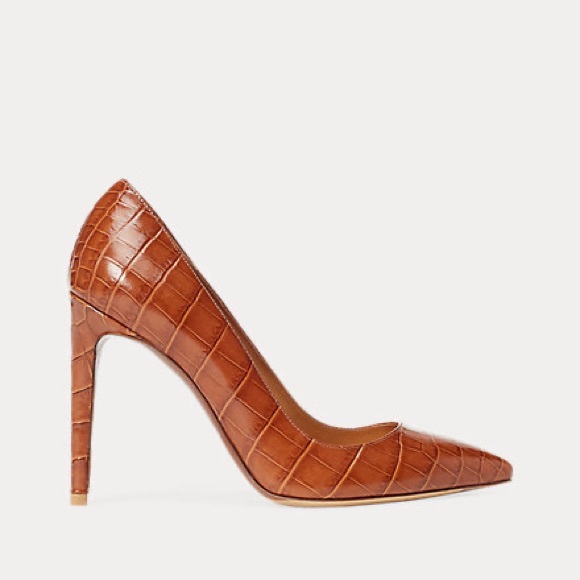 Ralph Lauren Shoes - RALPH LAUREN PURPLE LABEL Celia Brown Leather Embossed Calfskin Pumps Size 10